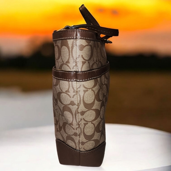 Coach Brown Signature Stripe Canvas Satchel with Gold Accents - Picture 4 of 7